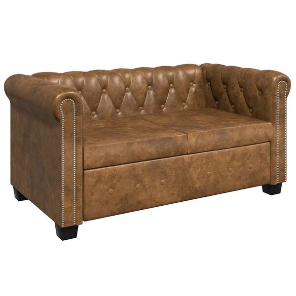 vidaXL Chesterfield-Sofa 2-Sitzer Kunstleder Braun