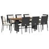 vidaXL 9-tlg. Garten-Essgruppe mit Kissen Schwarz Poly Rattan