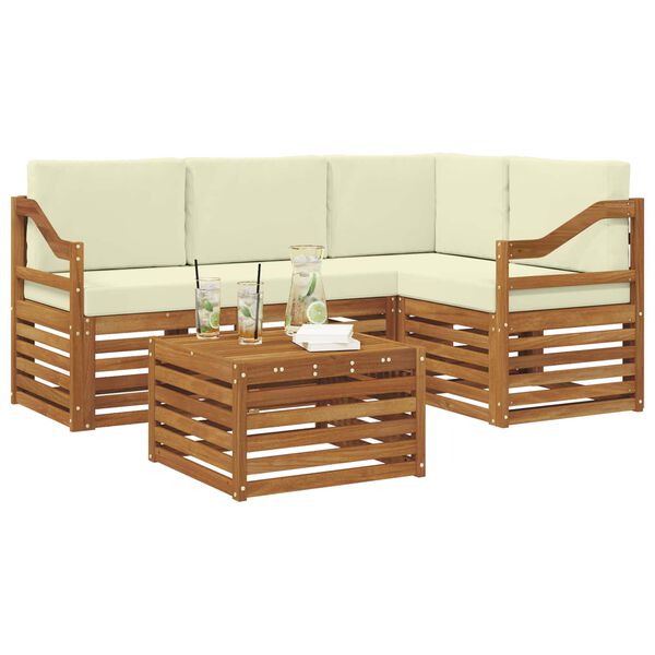 vidaXL M&ouml;belsets mit Kissen 5 pcs Natur und Creme Holzwerkstoff