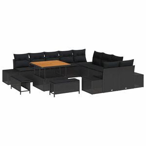 vidaXL Gartensofa-set mit Kissen 13 pcs Schwarz Poly Rattan