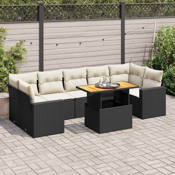 vidaXL 8-tlg. Garten-Sofagarnitur mit Kissen Schwarz Poly Rattan