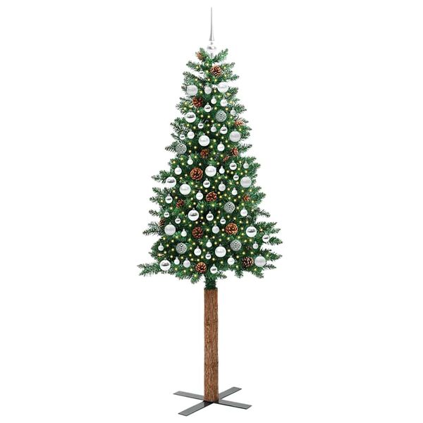 vidaXL Schlanker Weihnachtsbaum mit 300 LEDs mit Ständer Grün 210 cm