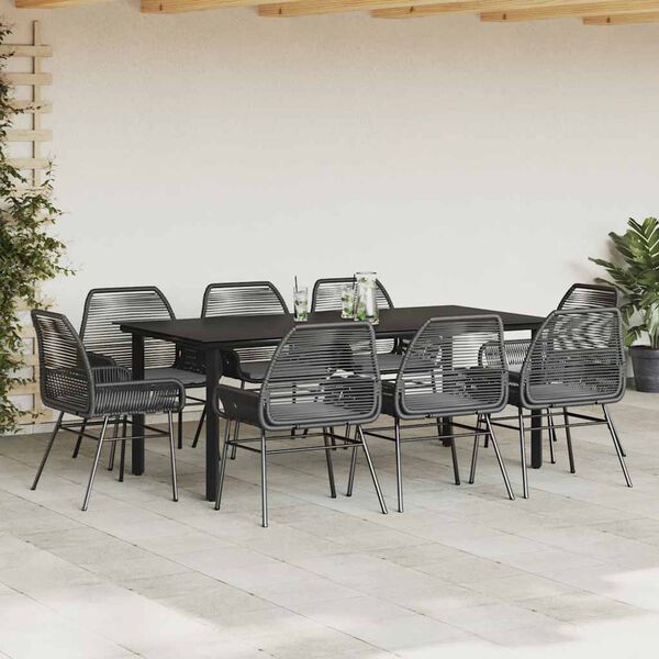 vidaXL 9-tlg. Garten-Essgruppe mit Kissen Schwarz Poly Rattan Glas
