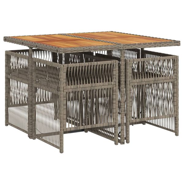 vidaXL 5-tlg. Garten-Essgruppe mit Kissen Grau Poly Rattan