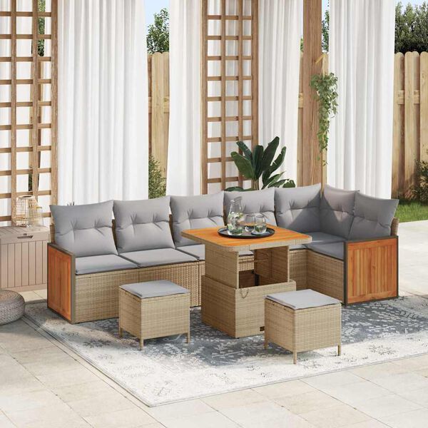 vidaXL Gartensofa-set mit Kissen 11 pcs Beige und Hellgrau Poly-Rattan