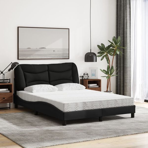 vidaXL Bett mit Matratze "Hvar" Schwarz 140x200 cm Stoff
