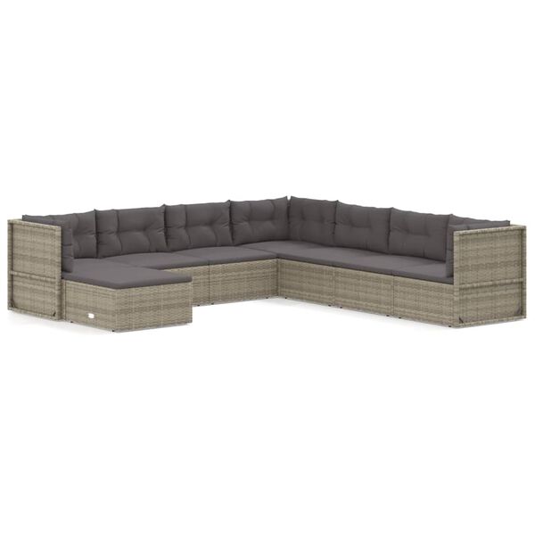 vidaXL 8-tlg. Garten-Lounge-Set mit Kissen Grau Poly Rattan