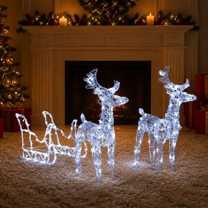 vidaXL Rentiere & Schlitten Weihnachtsdekoration 160 LEDs 130 cm Acryl