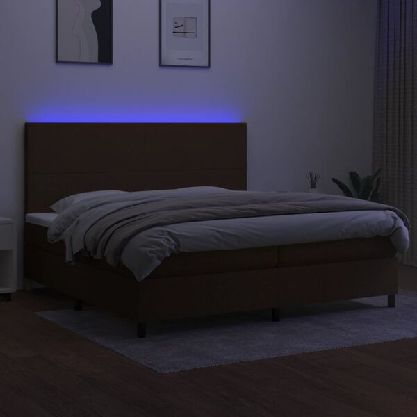 vidaXL Boxspringbett mit Matratze & LED Dunkelbraun 200x200 cm Stoff