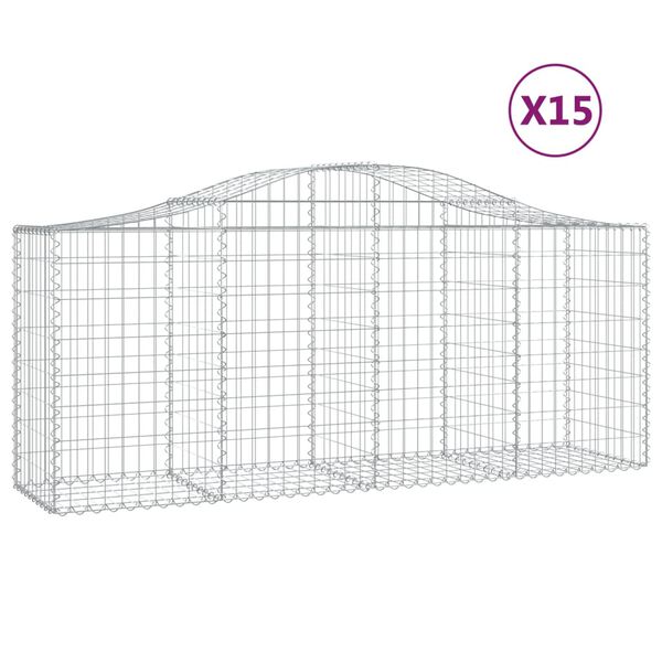 vidaXL Gabionen mit Hochbogen 15 Stk. 200x50x80/100cm Verzinktes Eisen