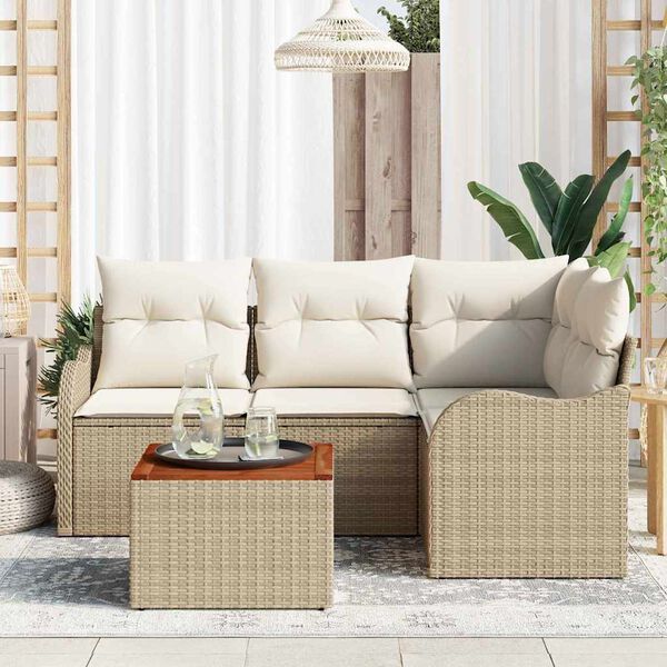 vidaXL Gartensofa-set mit Kissen 5 pcs Beige Poly-Rattan