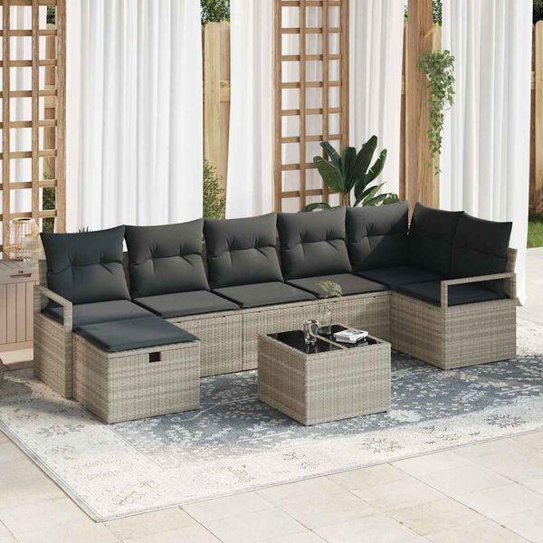 vidaXL Garten-Sofa-Set mit Kissen 8 pcs Hellgrau Poly Rattan