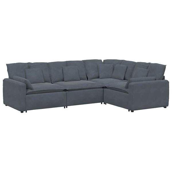 vidaXL Modulares Sofa mit Kissen Samt Dunkelgrau