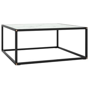 vidaXL Couchtisch Schwarz mit Wei&szlig;em Glas in Marmor-Optik 80x80x35 cm