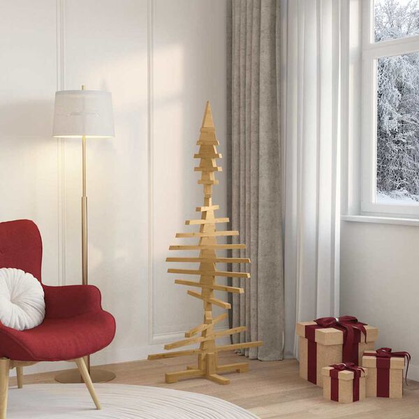 vidaXL Holz Weihnachtsbaum mit St&auml;nder Braun 150 cm Massivholz Kiefer