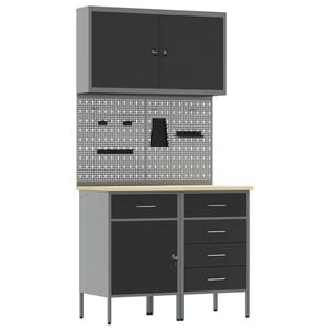 vidaXL Werkbank mit Speicher 5 stk. Schwarz Ingenieure Holz und Stahl