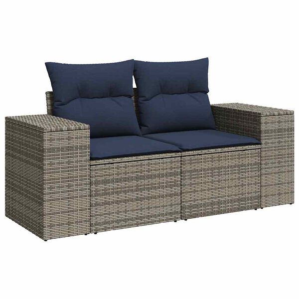 vidaXL 6-teiliges Gartensofa-Set mit Kissen, grau, Polyrattan