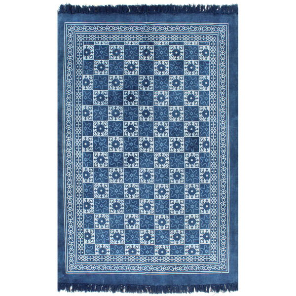 vidaXL Kelim-Teppich Baumwolle 120x180 cm mit Muster Blau
