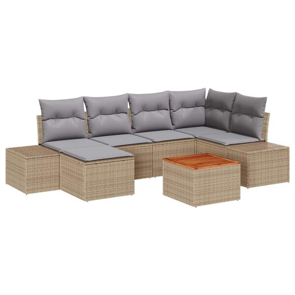 vidaXL Gartensofa-set mit Kissen 7 pcs Beige Poly-Rattan