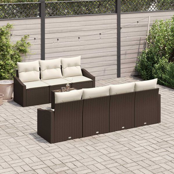 vidaXL Sofa Set mit Kissen 8 pcs Braun und Creme Poly-Rattan