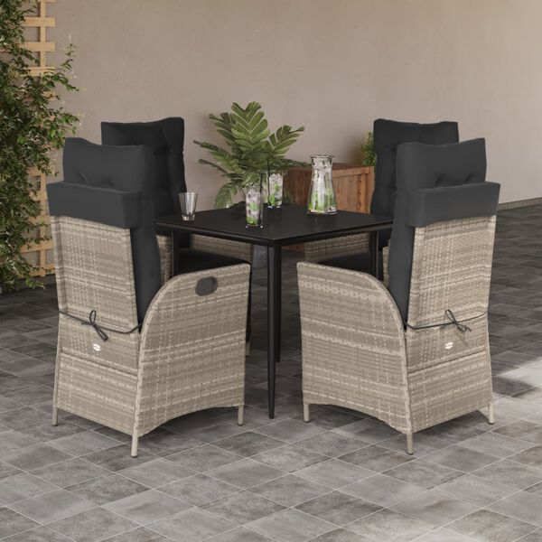 vidaXL 5-tlg. Garten-Essgruppe mit Kissen Hellgrau Poly Rattan