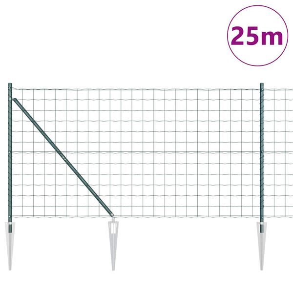 vidaXL Zaun mit Pfosten Gr&uuml;n 1,2 x 25 m Stahl