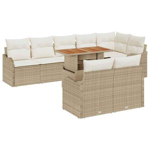 vidaXL Garten-Sofa-Set mit Speicher 9 pcs Beige Poly Rattan