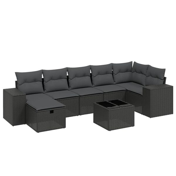vidaXL 8-tlg. Garten-Sofagarnitur mit Kissen Schwarz Poly Rattan