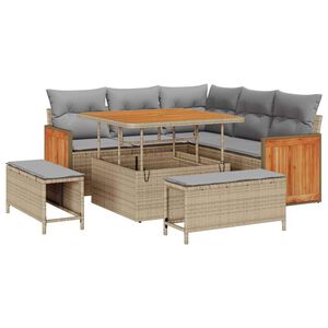 vidaXL Gartensofa-set mit Kissen 9 pcs Beige und Hellgrau Poly-Rattan