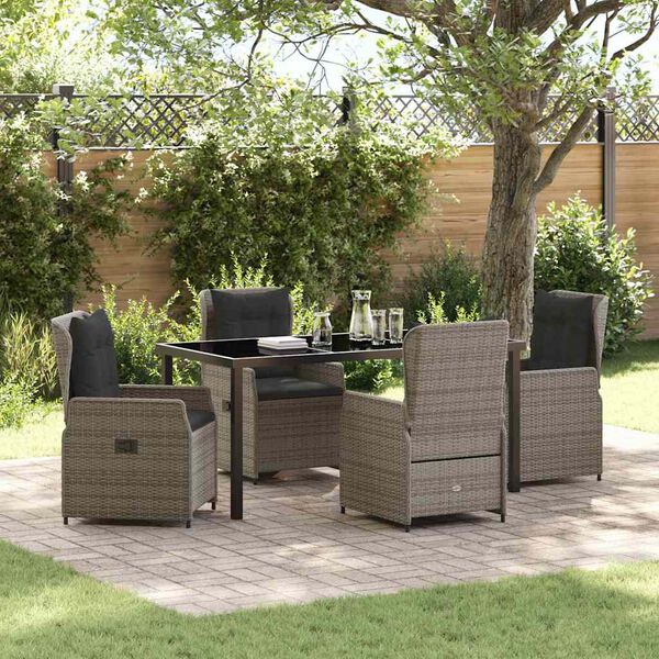vidaXL Garten Essgruppe 5 pcs Grau Poly-Rattan