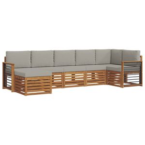 vidaXL Ecksofa Set 7 pcs Nat&uuml;rlich und Hellgrau Massivholz Akazie
