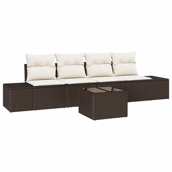 vidaXL Sofa Set mit Kissen 5 pcs Braun und Creme Poly Rattan