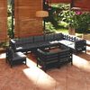 vidaXL 11-tlg. Garten-Lounge-Set mit Kissen Schwarz Massivholz Kiefer