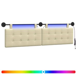 vidaXL H&auml;ngendes Kopfteil Mit LED Licht Creme Kunstleder
