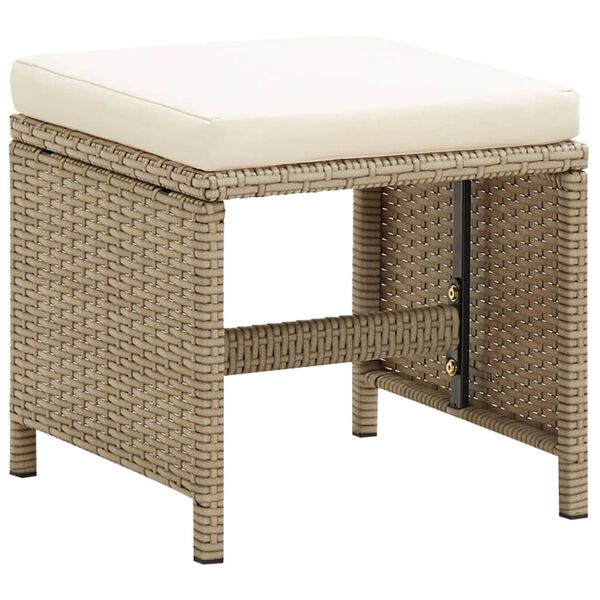 vidaXL Gartenhocker 2 Stk. mit Sitzkissen Poly Rattan Beige