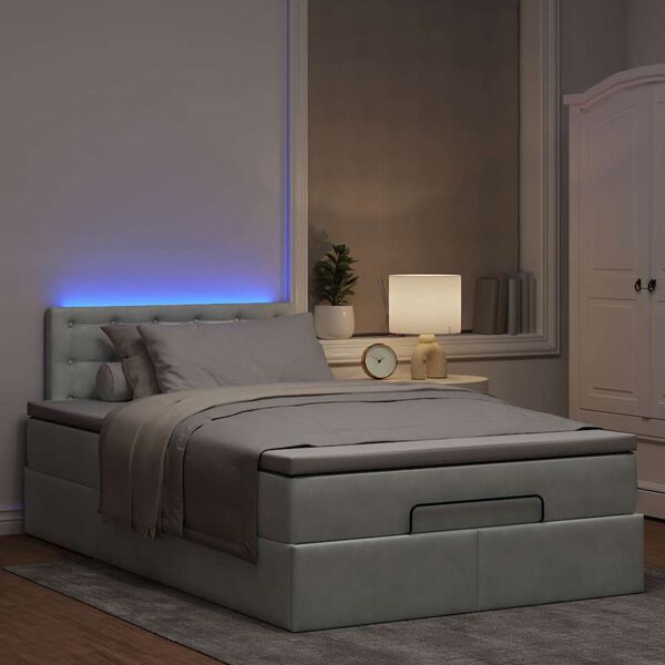 vidaXL Ottoman-Bett mit Matratze & LEDs Hellgrau 120x200 cm Samt