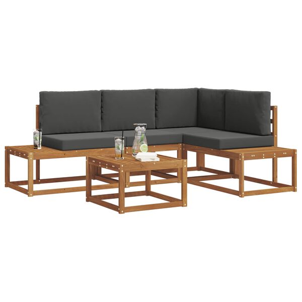 vidaXL Outdoor-Sofagarnitur mit Kissen 5 St&uuml;ck Natur und Anthrazit