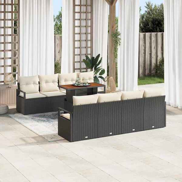 vidaXL Garten-Sofa-Set mit Kissen mit Kissen 9 pcs Schwarz und Creme