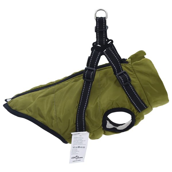 vidaXL Hundemantel mit Geschirr Olivegr&uuml;n S Fleece und Polyester