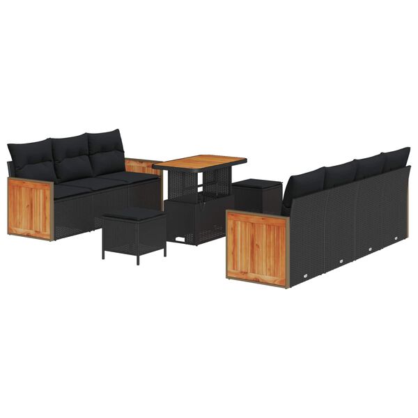 vidaXL Gartensofa-set mit Kissen 13 pcs Schwarz Poly-Rattan