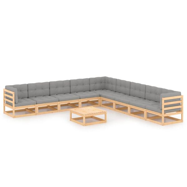 vidaXL 10-tlg. Garten-Lounge-Set mit Kissen Massivholz Kiefer