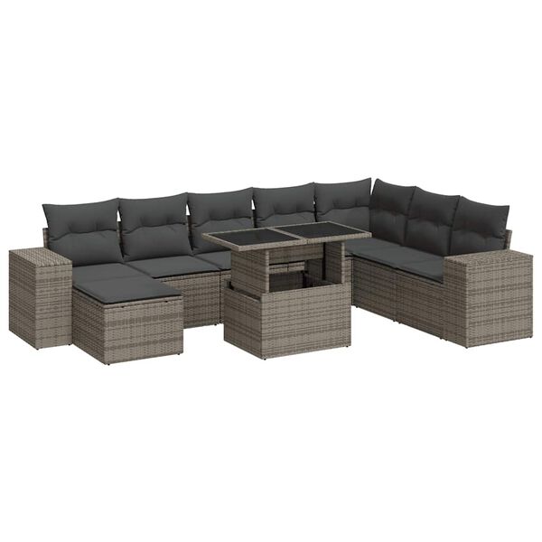 vidaXL 9-tlg. Garten-Sofagarnitur mit Kissen Grau Poly Rattan