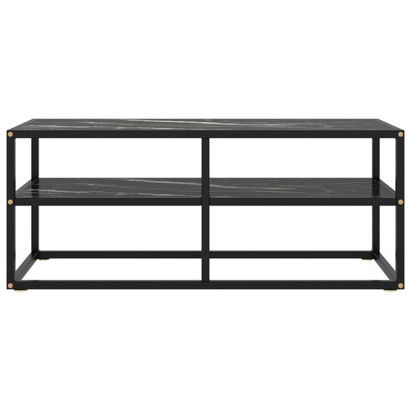 vidaXL TV-Schrank Schwarz mit Schwarzer Marmor-Optik Glas 100x40x40 cm