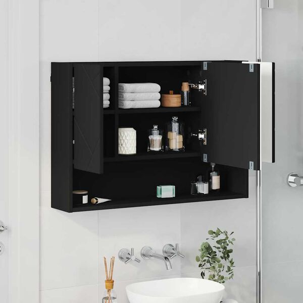 vidaXL Spiegelschrank mit T&uuml;r Schwarz 80 x 17 x 55 cm Holzwerkstoff