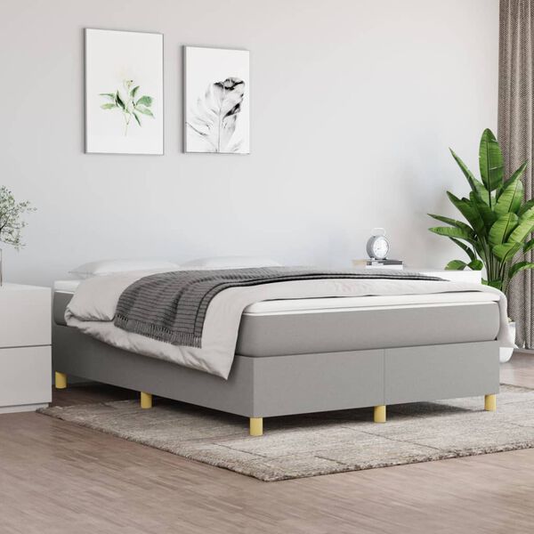 vidaXL Boxspringbett mit Matratze Hellgrau 140x200 cm Stoff