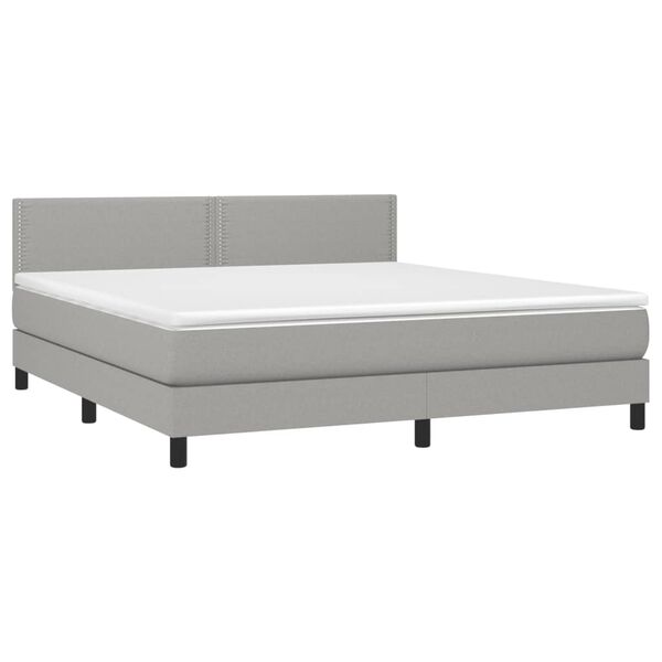 vidaXL Boxspringbett mit Matratze & LED Hellgrau 180x200 cm Stoff