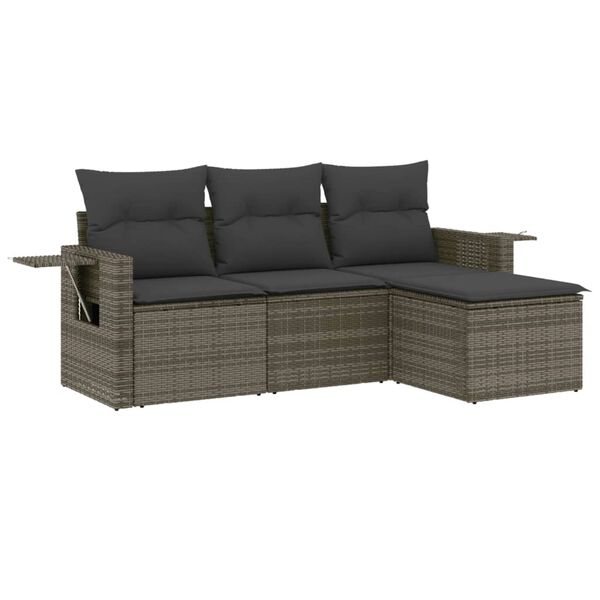 vidaXL 4-tlg. Garten-Sofagarnitur mit Kissen Grau Poly Rattan