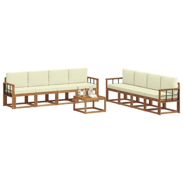 vidaXL Outdoor-Sofagarnitur 9 pcs Natur und Creme Massivholz Akazie