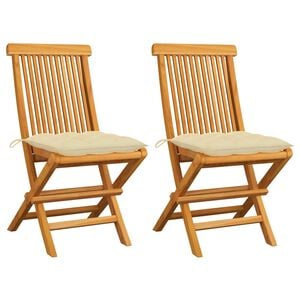 vidaXL Gartenst&uuml;hle mit Cremewei&szlig;en Kissen 2 Stk. Massivholz Teak