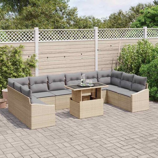 vidaXL Sofa Set mit Kissen 11 pcs Beige und Hellgrau Poly-Rattan